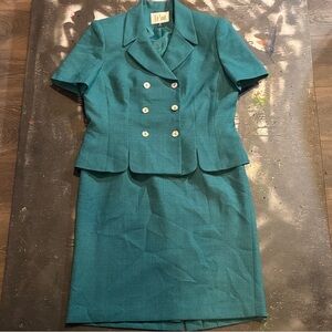 Le Suit Turquoise Double-Breasted Skirt Suit